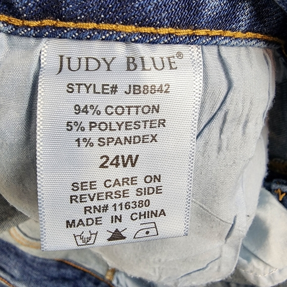 Judy Blue Hi Waist Skinny Fit Frayed Sharkbite Hem Blue Jean JB8842 Plus 24W - Picture 12 of 12